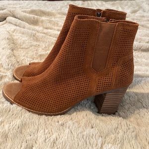 TOMS beautiful suede peep-toe booties. Worn once indoors.
